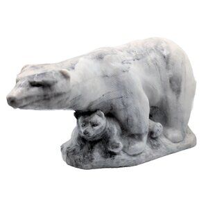 LARGE Vtg Aarktic Sculptures Polar Bear + Cubs Statuette 10" Long Inuit Folk VG
